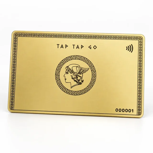 Tap Tap Go gold-finished physical card on a white studio background