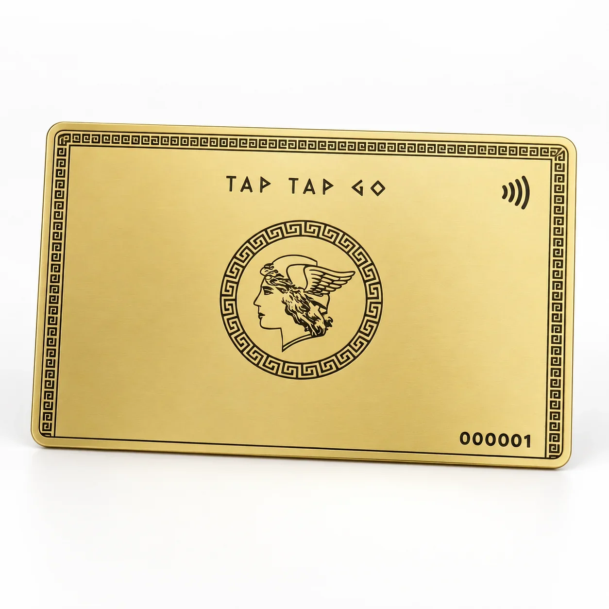 Tap Tap Go gold-finished physical card on a white studio background